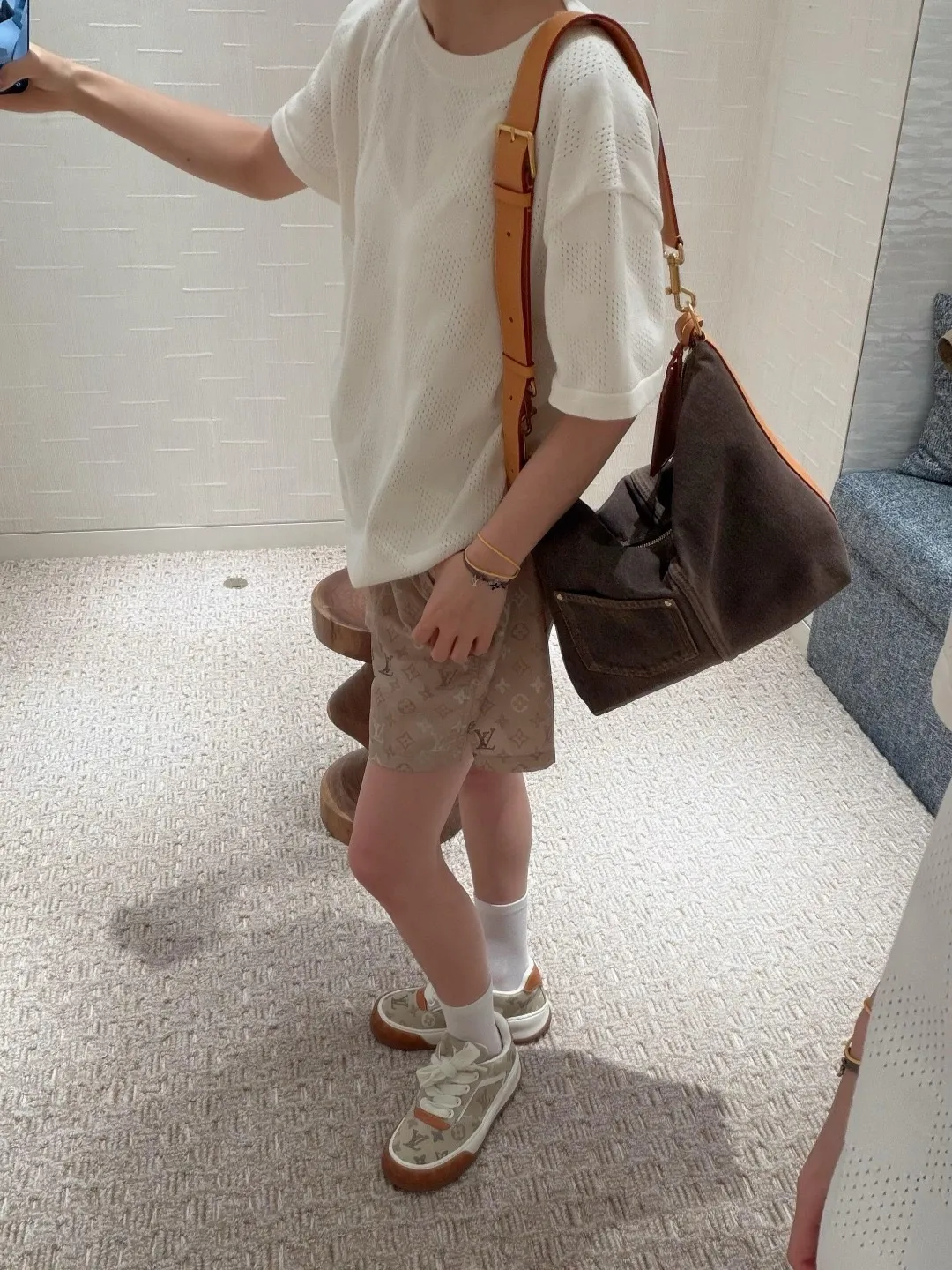 Louis Vuitton/Louis Vuitton presbyopic Khaki all-over printed suit shorts